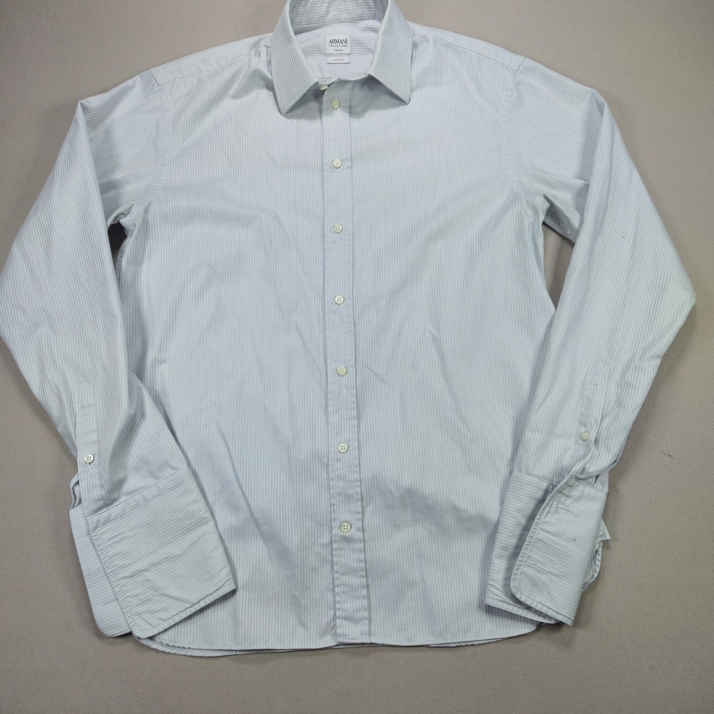 Armani Collezioni Dress Shirt Luxury Micro Stripe French Cuff Blue Mens 16 41